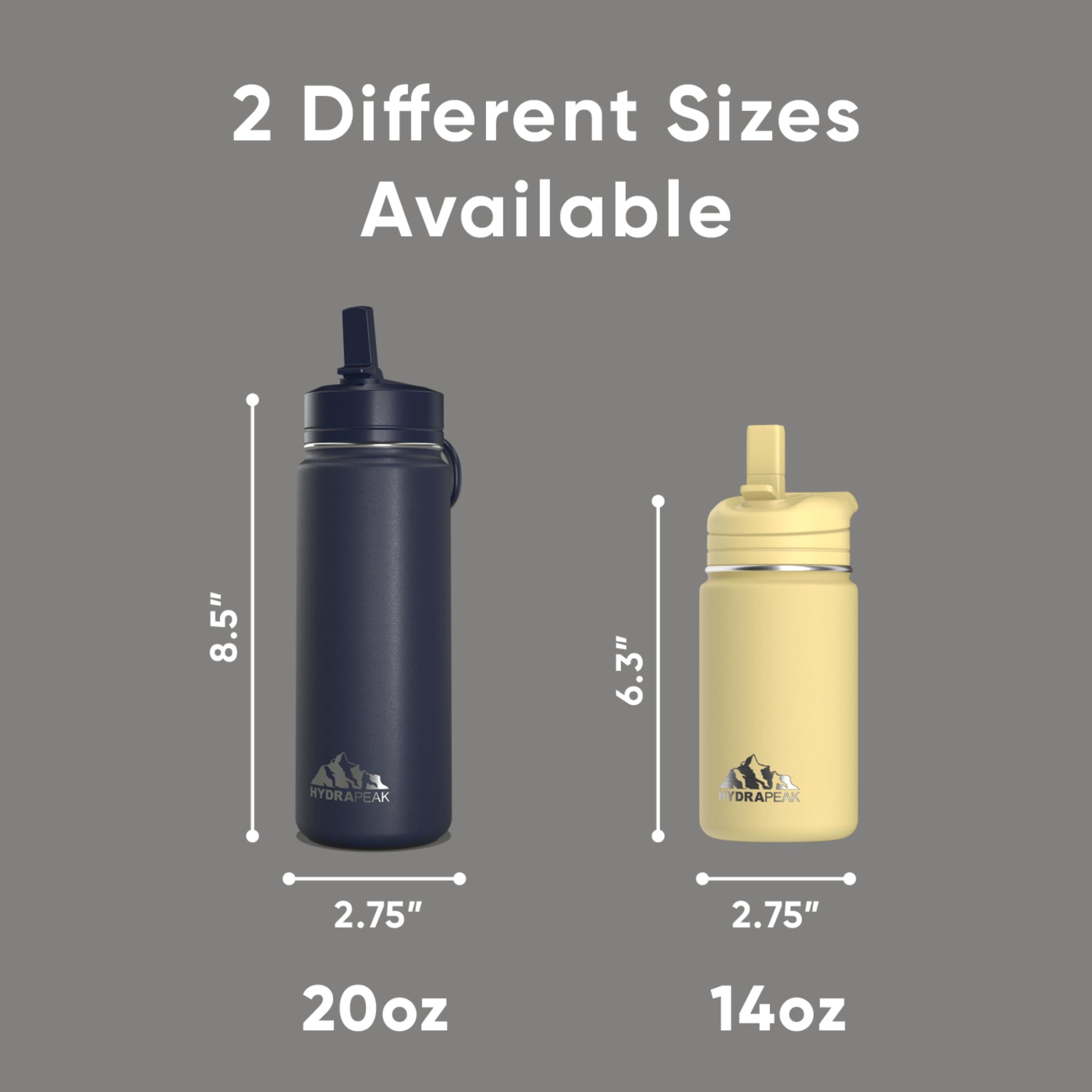 Hydrapeak Mini Trinkflasche mit Strohhalm-Deckel, Edelstahl, doppelwandig, isoliert, auslaufsichere und auslaufsichere Flasche für Schule, Kinder, 24 Stunden kalt (Grau)