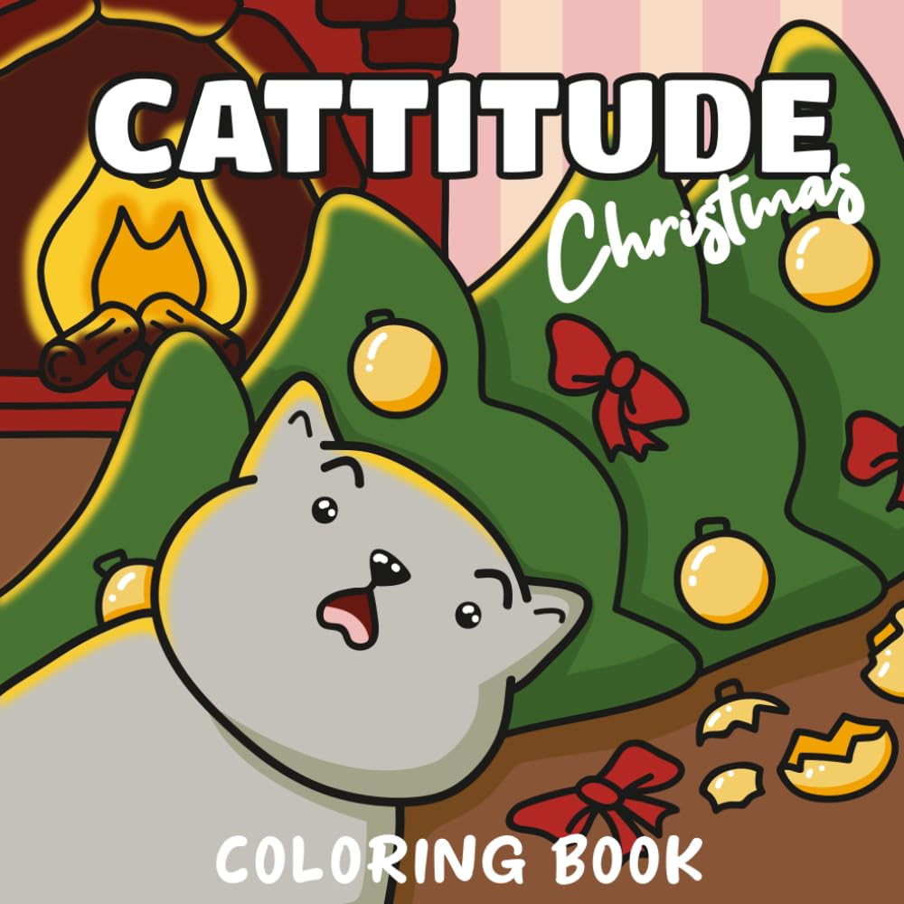 Cattitude Christmas: Cat-Themed Christmas Coloring Book for Adult, Bold and Easy Fun Pages