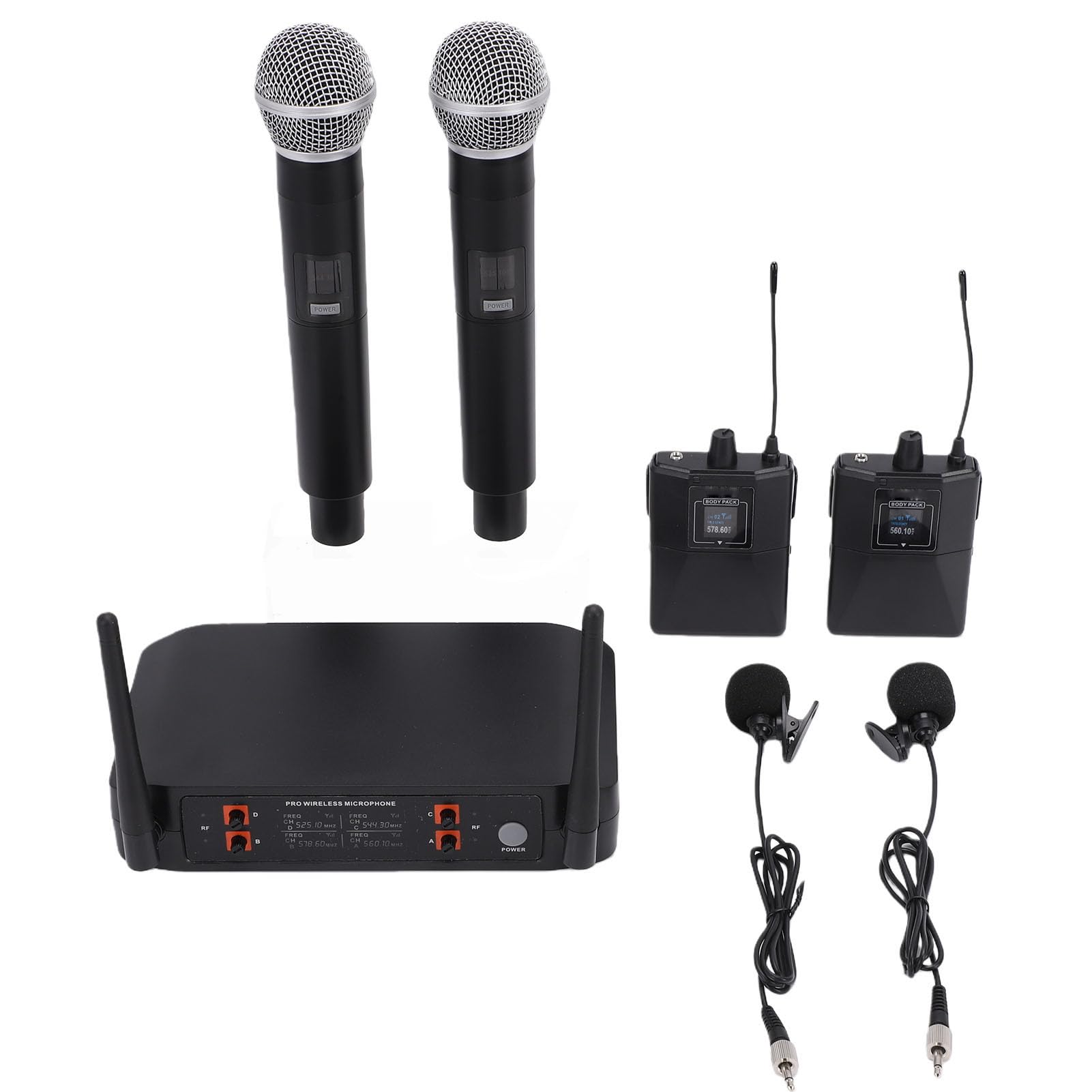 Annadue Bezprzewodowy System Mikrofonowy Bezprzewodowy Mikrofon Ręczny UHF z Mikrofonami Przypinanymi do Klapy Automatyczne Parowanie 700–800 MHz do Konferencji ze śpiewem Karaoke (wtyczka UE)
