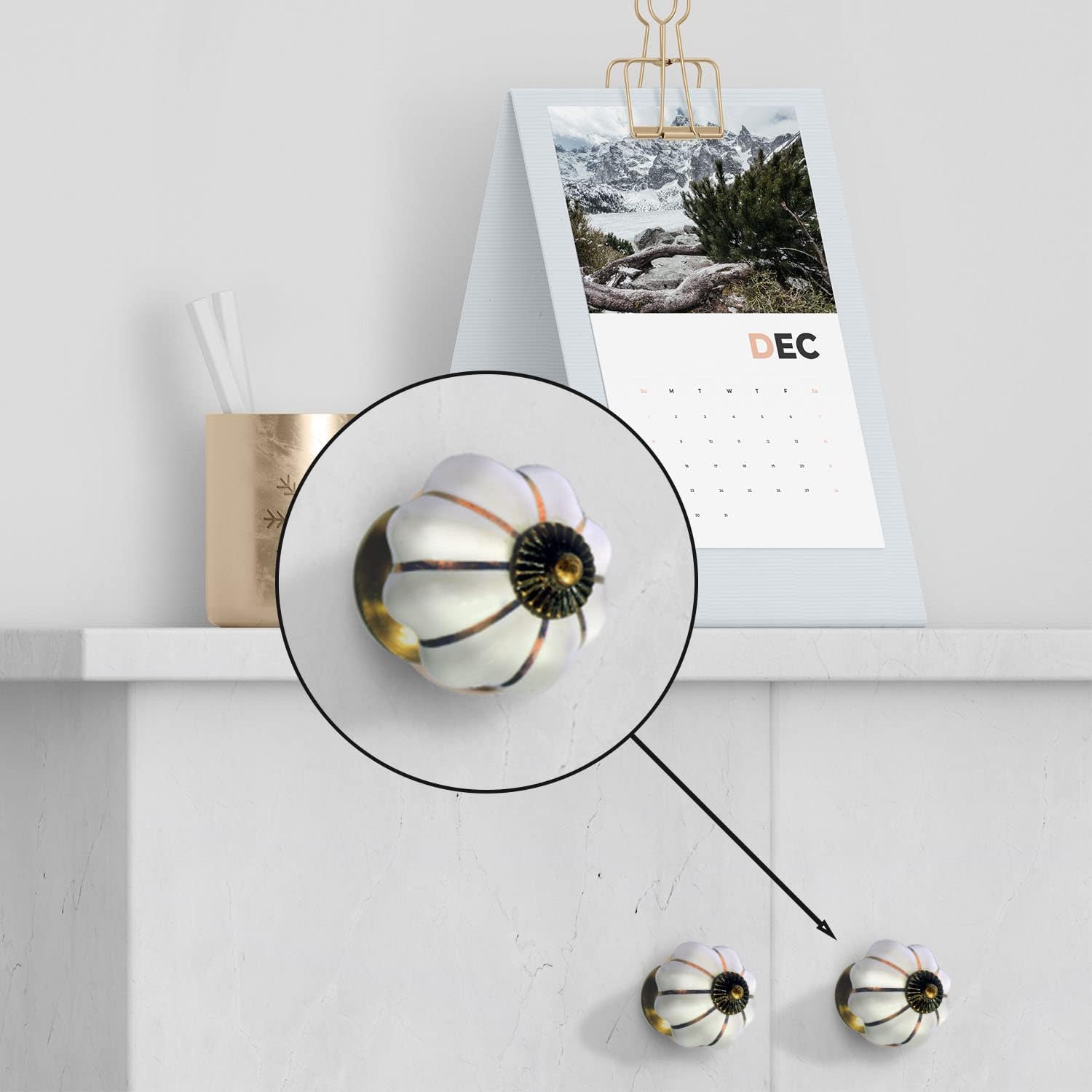 Nacnic Set of 8 Ceramic knobs in White and Gold - Image 4