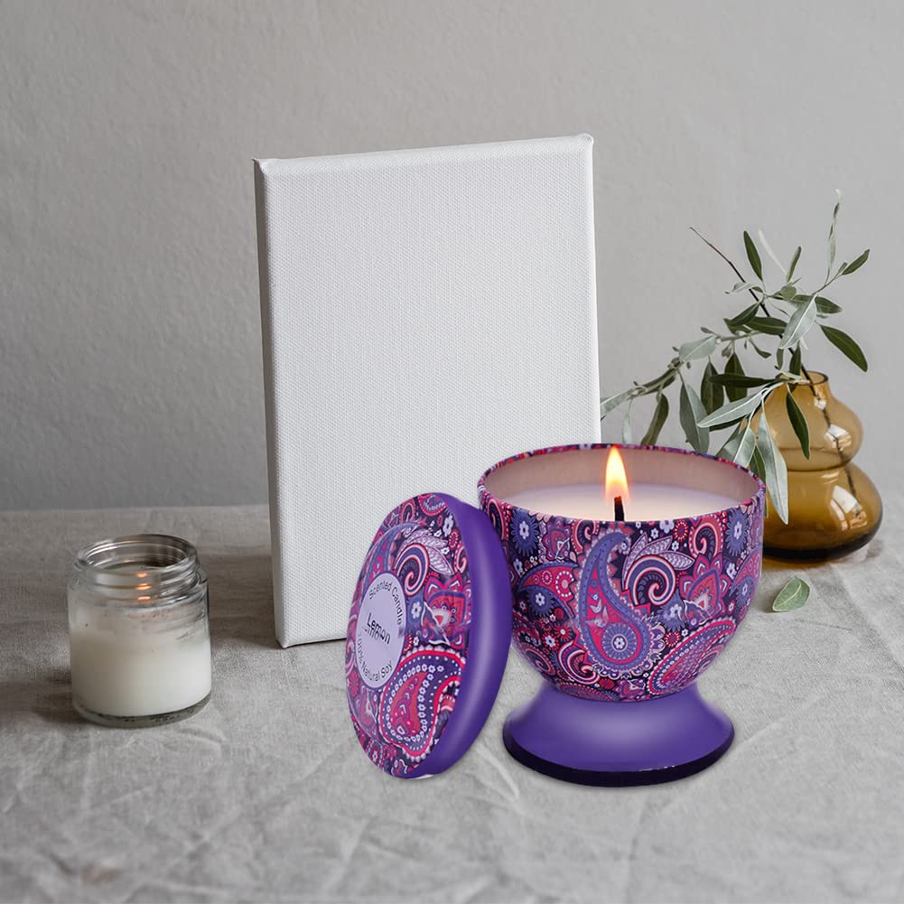 URFEDA Juego de velas perfumadas, 100% cera de soja natural, 4 unidades x 120 g, velas aromáticas duraderas, jazmín, vainilla, limón, té verde, juegos de velas regalo para aliviar el estrés y relajar