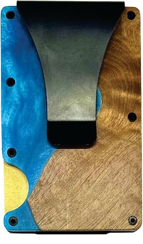 Miniatura 2 de Guardia Costera de los Estados Unidos de encargo magnífica turquesa y madera mármol resina inteligente utilidad cartera, Marrón