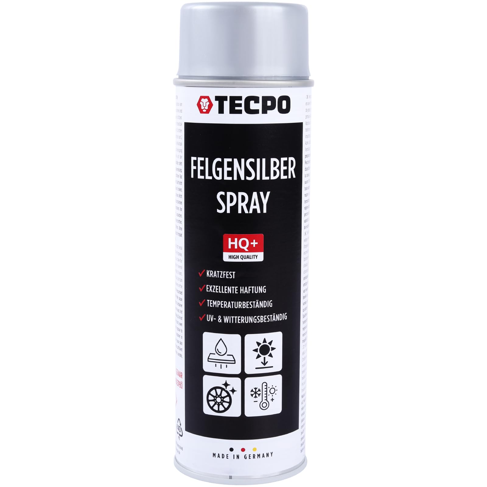 TECPO Felgensilber-Spray, 8x 500ml Schnell Trockend Felgenlack auf Acrylbasis für Reparatur von Stahl und Leichtmetall