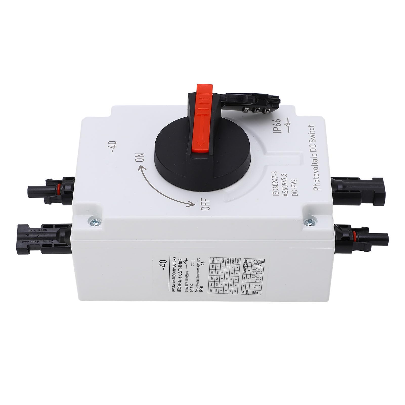 Hyuduo Sezionatore Solare Fotovoltaico, Isolatore Fotovoltaico PC Interruttore Solare DC1200V 32A 4P IP66 Blocco Password Impermeabile, per Installatori di Sistemi di Energia Uso Esterno da -40 °F a