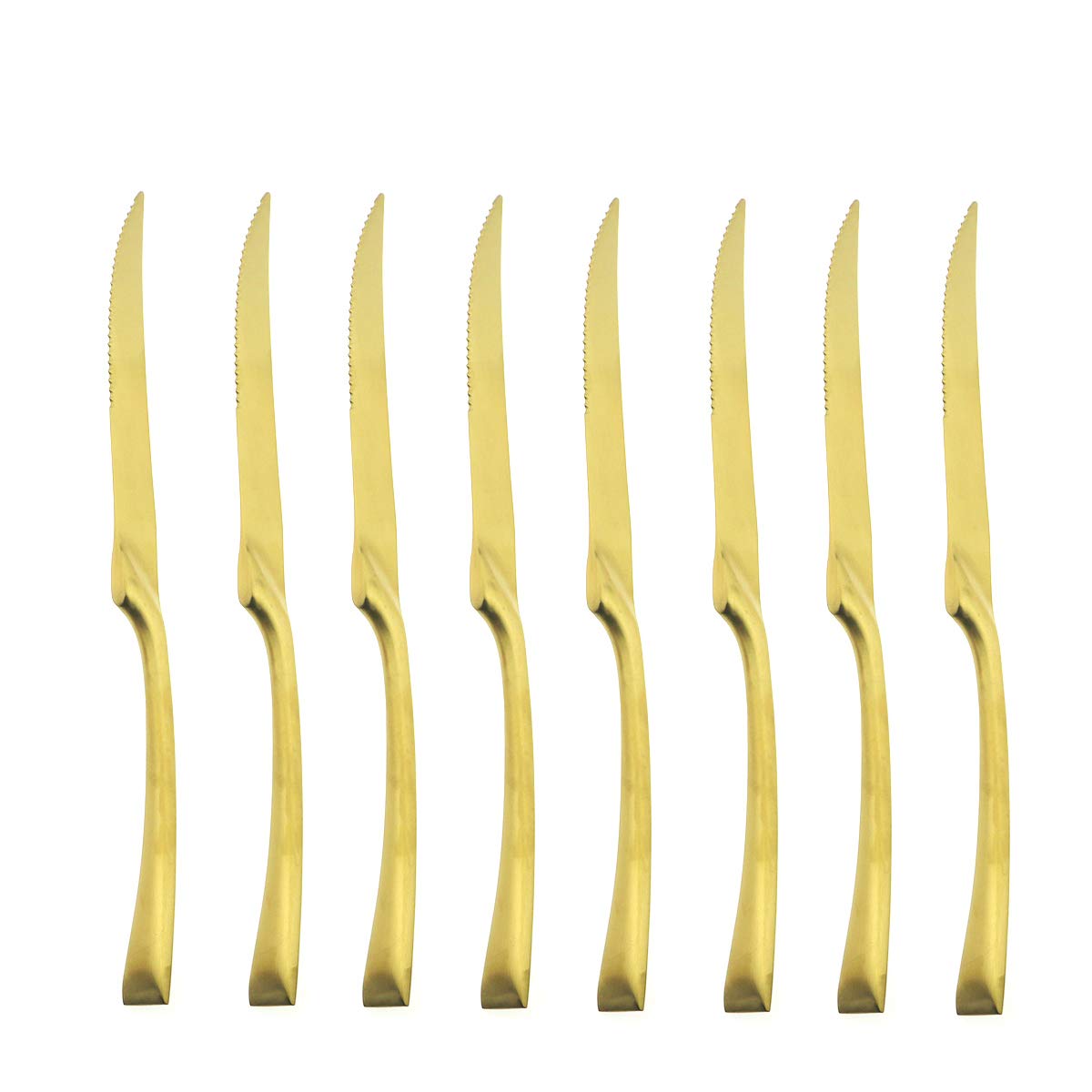 Puzhler Iridescent Matte 18/10 Stainless Steel 8-Pieces Steak Knives Set-Use for Home Kitchen or Restaurant Luxury Utensils (Gold)