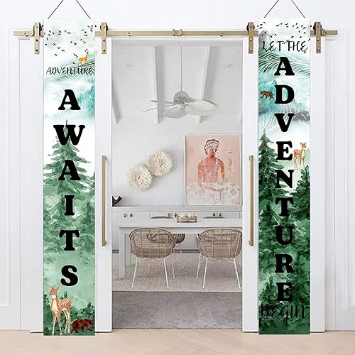Miniatura 7 de Letrero de porche de Adventure Awaits de 70.8 x 11.8 pulgadas, letrero con texto en inglés Bon Voyage Let The Adventure Begin para puerta delantera,