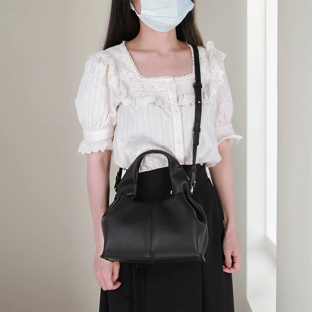ZBDZSW Cloud Pouch Bag Dumpling Clutch Purse Handbag Leather Tote Shoulder Retro Crossbody Bag Top Handle with Removed Strap Brown