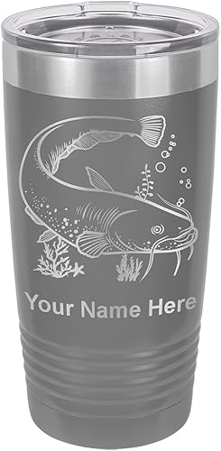 LaserGram Vaso aislado al vacío de 20 onzas, bagre, grabado personalizado incluido (gris)