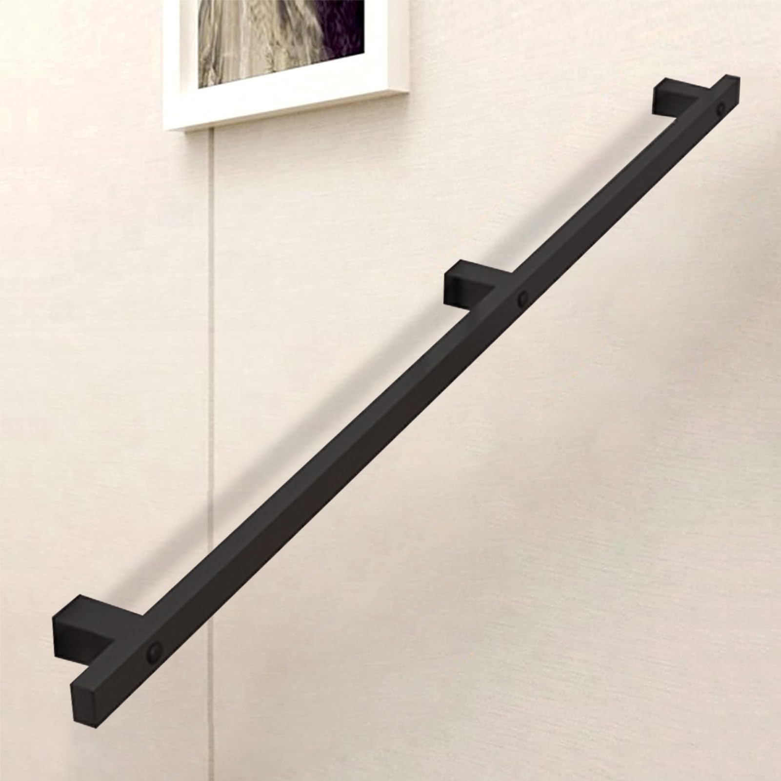 Rampe d'escalier moderne noire métallique de 390 cm avec support mural de couloir
