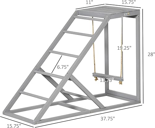 Miniatura 7 de PawHut Juguetes de pollo de madera para gallinero con columpio centro de actividades de pollo con múltiples perchas o escalera plataforma para