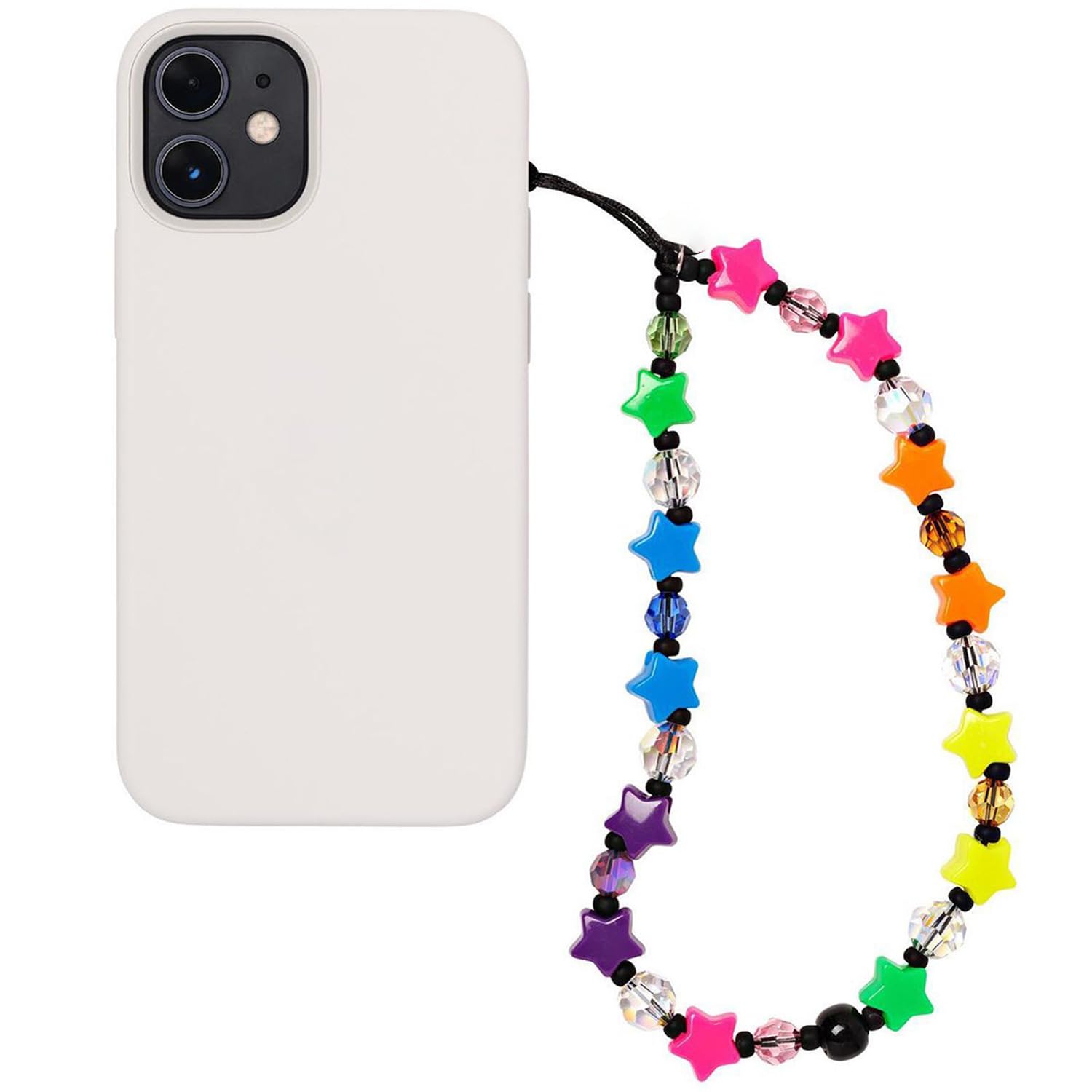WCCH Beaded Phone Charm Y2K Kawaii Handmade Acrylic Phone Lanyard Wrist Strap for Camera Bag Airpods Keychain Charm Gold and White Pearls — view 8