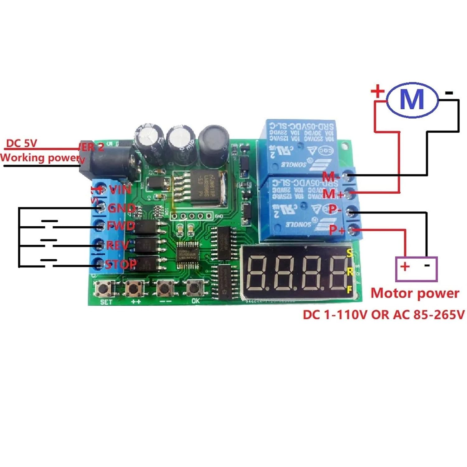 DC6.5-25V Cycle Delay Relay Module 0.1s-9999min Adjustable Time Control Switch Multifunctional Motor Forward Reverse Controller