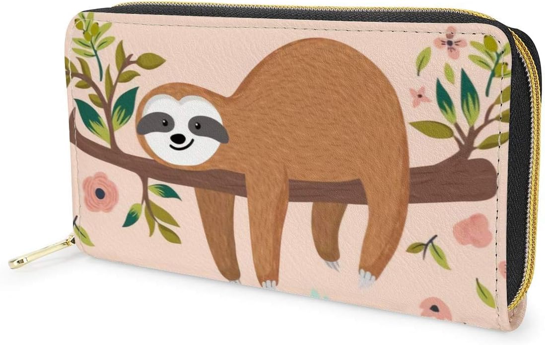 chaqlin Zipper Closure Leather Long Wallet Cute Sloth Purse Coins Cash Credit Cards Holder Teenager Girls Slim Clutch Bag Organizer Sloth Gifts - Image 4
