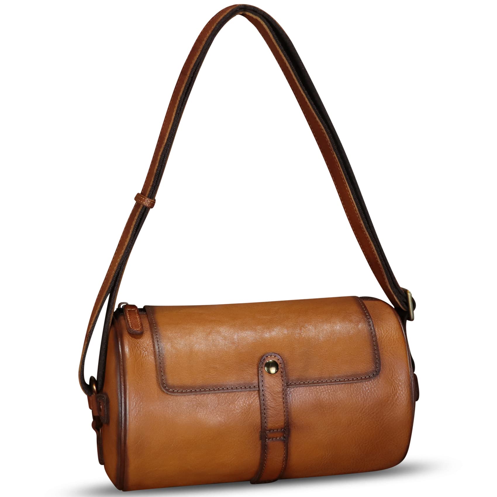 Genuine Leather Crossbody Bag Vintage Handmade Shoulder Purse Retro Satchel Travel Daypack Sling Bag (Brown)