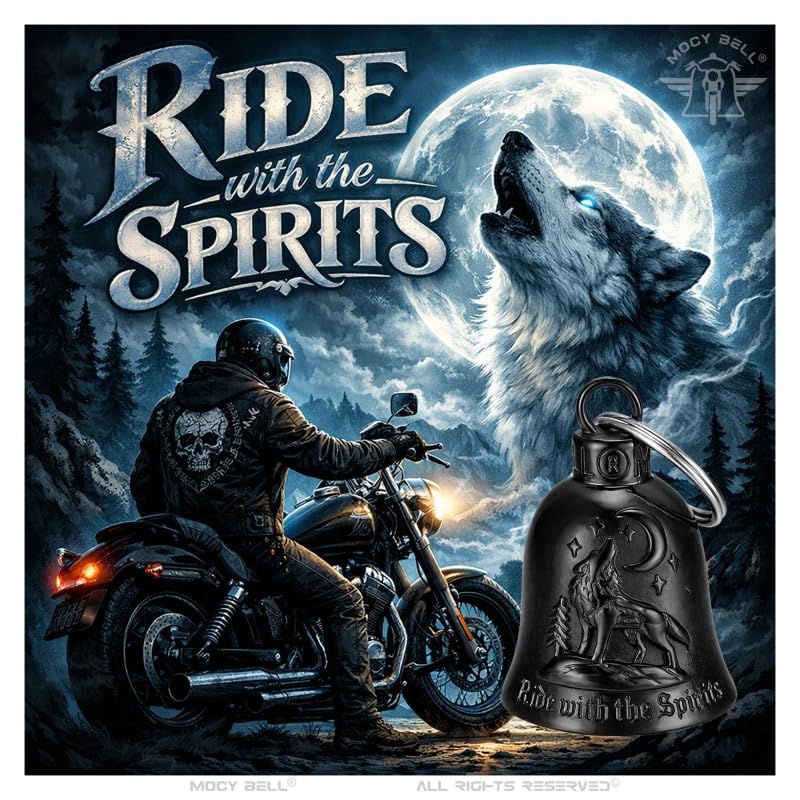 Campanella Moto Lupo Ride with the Spirit - Guardian Bell Acciaio 316L Nero - Portafortuna