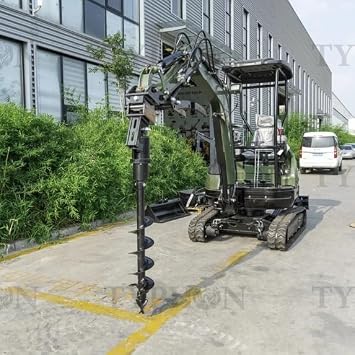TYPHON Hydraulic Auger Attachment with 7.9in Bit for 23 Ton TERROR XXV Mini Excavators, Heavy-Duty Drill Tool with 318 Nm Torque & 220 RPM Speed, Durable Steel Construction, Includes Hoses & Pins