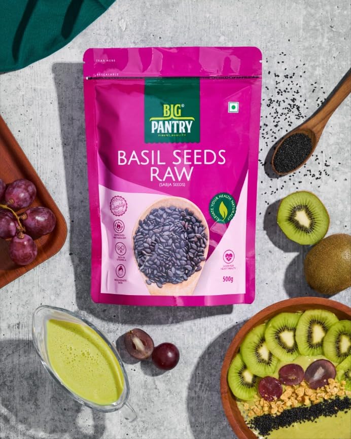 Image of Big Pantry Basil Seed 500g | Rich in Omega 3, Fiber & Micronutrients | Tukmaria Seeds for Weight Management | Raw Sabza Seeds for Skin, Hair & Digestive Health | Non-GMO & Gluten-Free | (Pack of 3)
