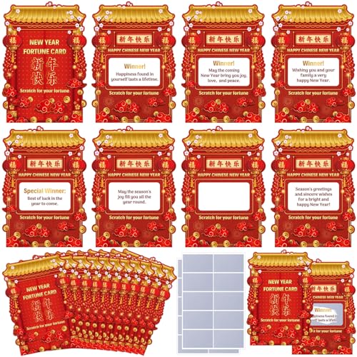Clabby 40 Count Chinese New Year Scratch off Fortune Cards 2025 with 40 Scratch off Stickers Lunar New Year Gifts Chinese Craft Fortune Card for Snake 2025 Spring Festival Party Decorations Favors