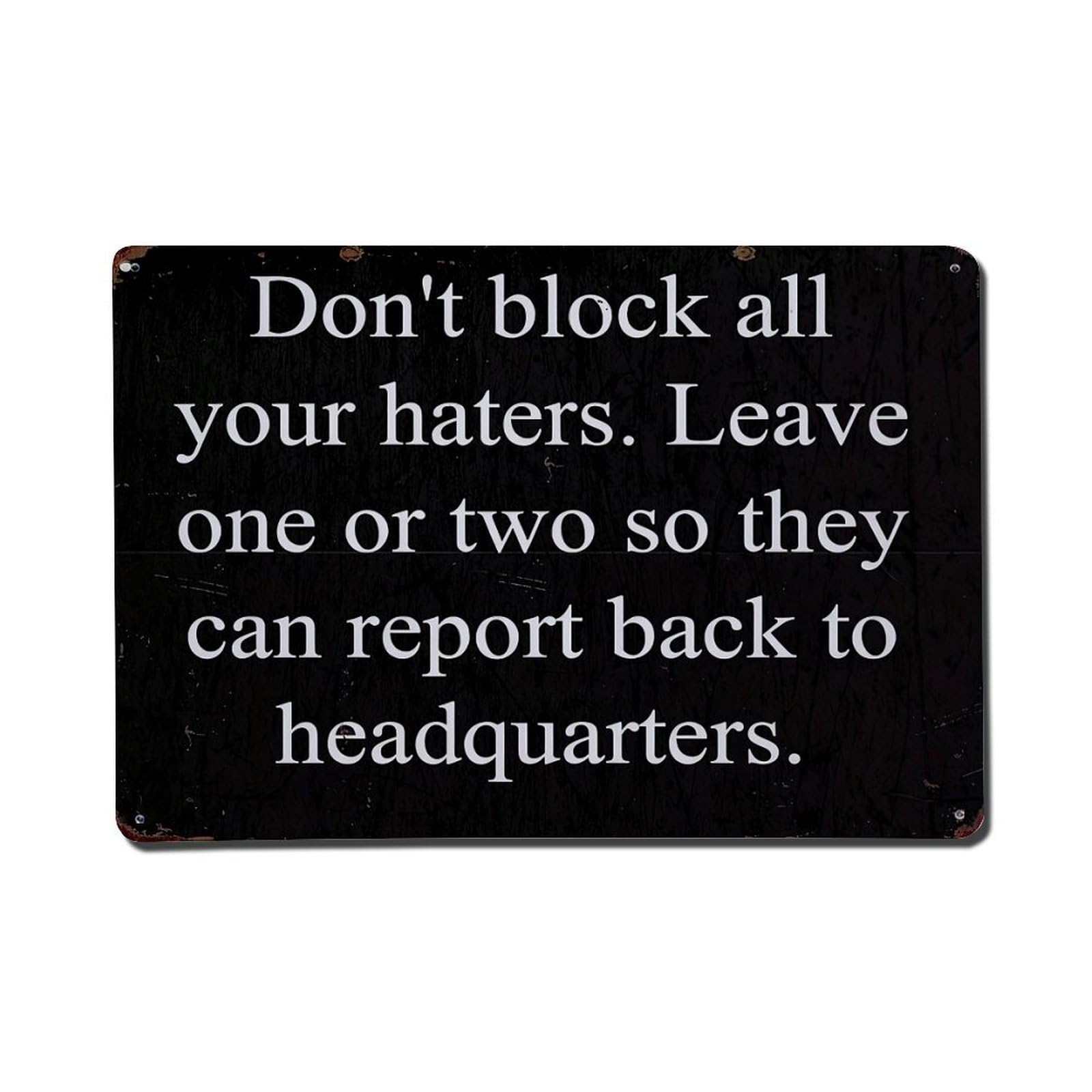 Don't Block All Your Haters Metal Tin Sign Plaque