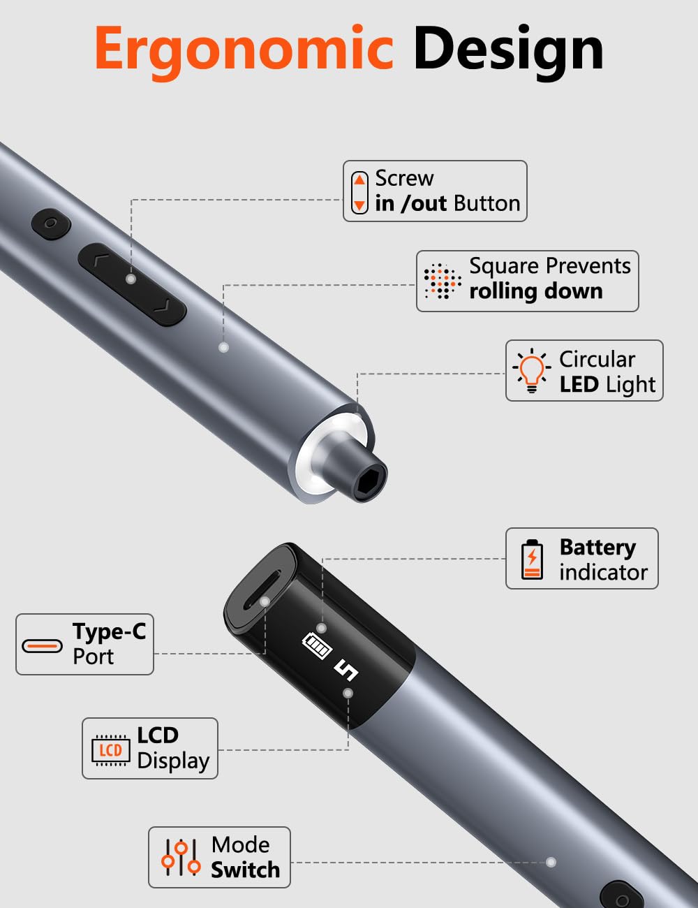 Juego de mini destornilladores eléctricos, 80 en 1, pequeño destornillador eléctrico de precisión con 5 niveles de par, máximo 0.75 N.m, batería de 500 mAh, kit de destornilladores eléctricos