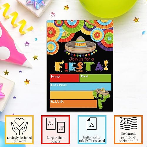 Miniatura 3 de AmandaCreation - Invitaciones de fiesta temática mexicana para fiesta de cumpleaños, jubilación o Cinco de Mayo, 20 tarjetas de relleno de 5 x 7