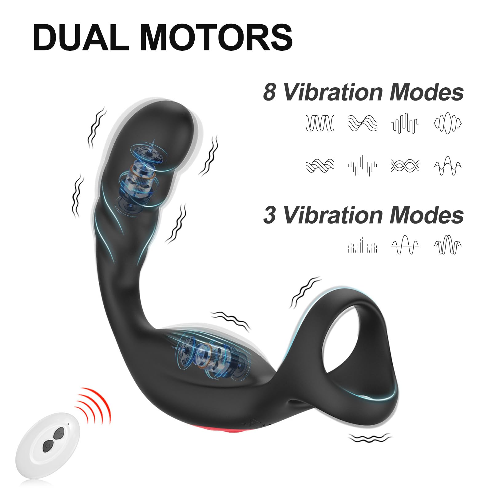 Massaggiatore, vibratore 4 in 1 (10 modalità di vibrazione), vibratore con anello vibrante e telecomando, plug anale