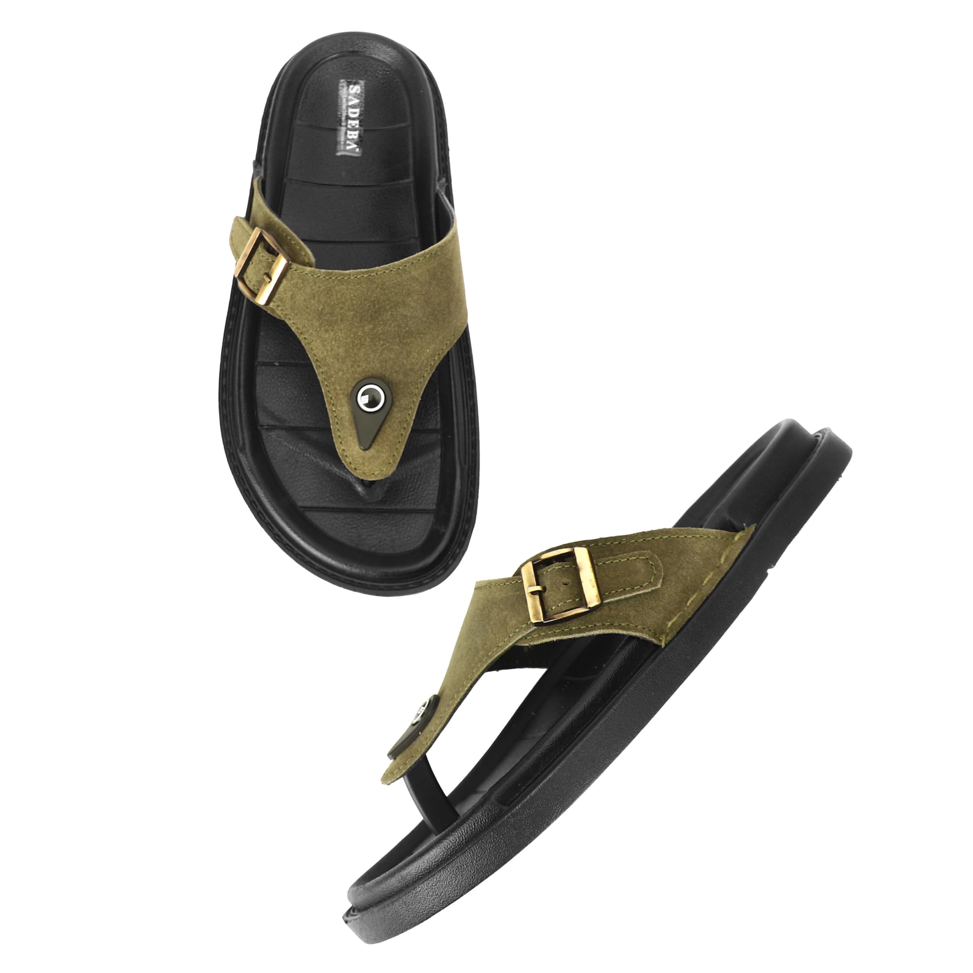 Men's Genuine Leather Casual Buckle Sandals, Soft Footbed Slip-On Slippers-picture-22