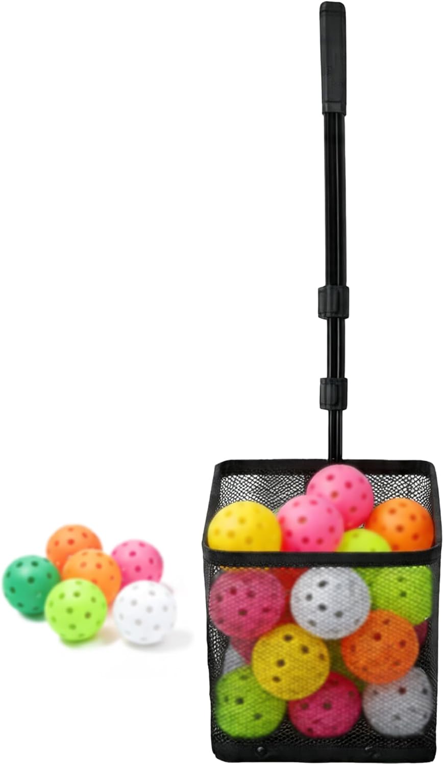 Tennis Ball Hopper, Holds 40+ Pickleballs or 50+ Tennis Balls, Lightweight Durable Steel Frame, Portable Adjustable Ball Picker（Excluding Ball）