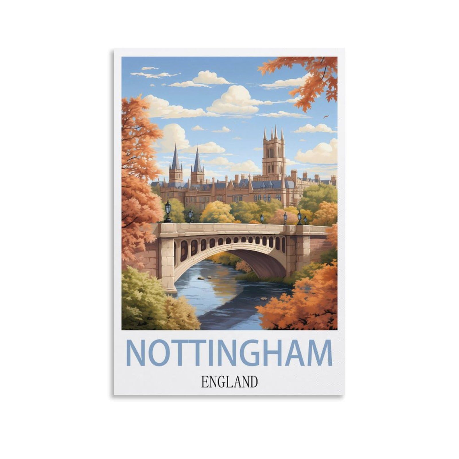 ZZHHEGN Nottingham England Vintage Travel Poster 08x12inch(20x30cm) Canvas Art Poster And Wall Art Picture Print Modern Family Bedroom Decor Posters