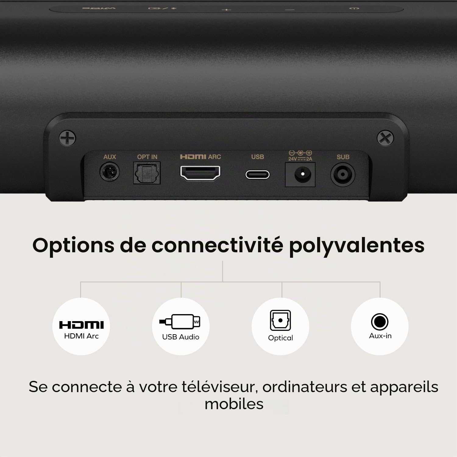 Creative Stage Pro Barre de Son 2.1 avec Dolby Audio, HDMI, Bluetooth 5.3, USB Audio, pour TV, PC et Mobile