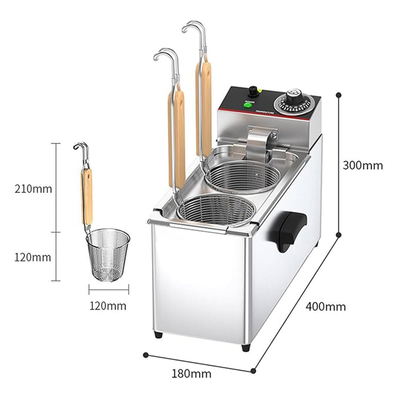Set per Cucina di Pasta Elettrico con Inserto a Doppio Cestello a Rete, Temperatura Regolabile 30–110°C, Cuocipasta Automatico con Spegnimento per Casa e Cucina Commerciale