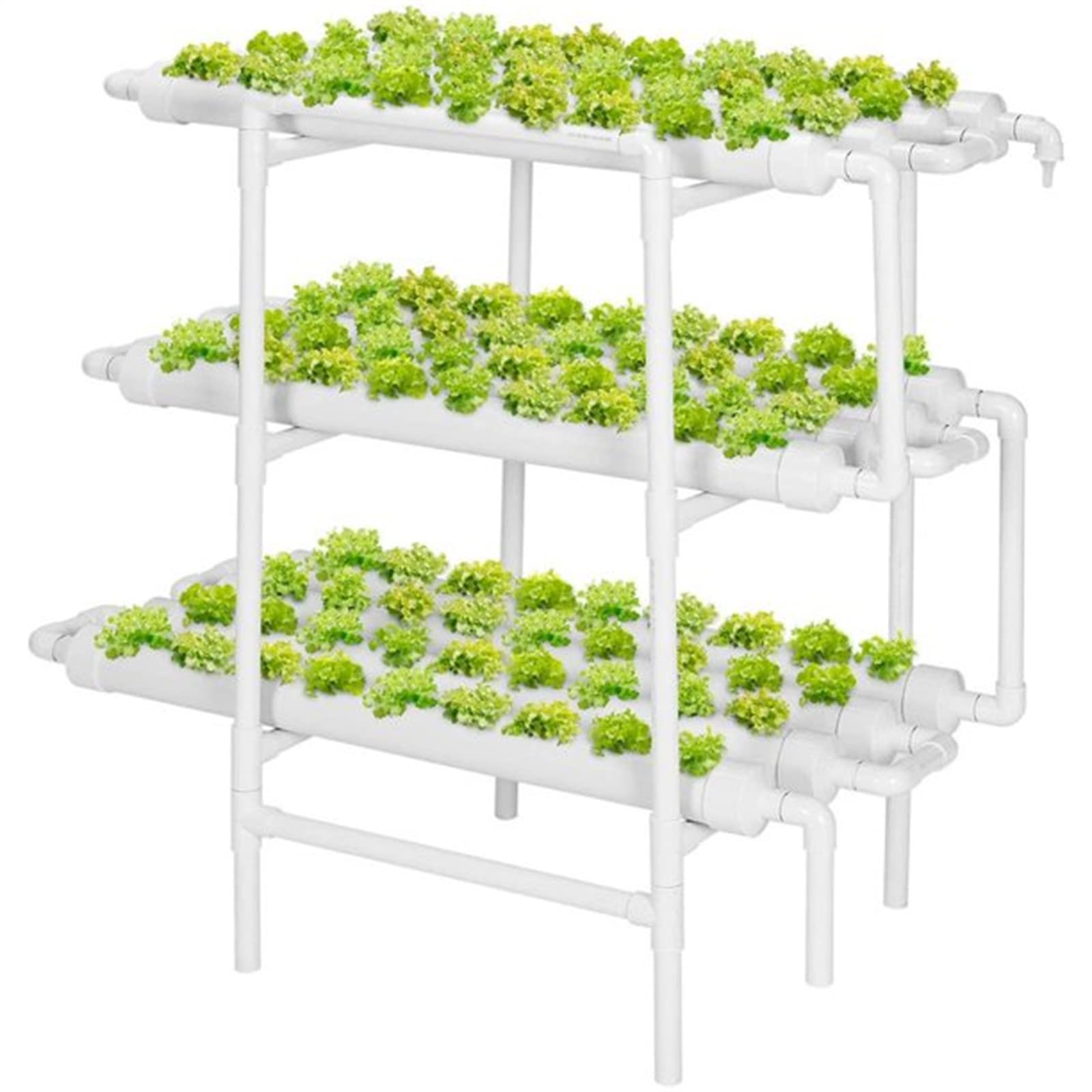Kit de cultivo hidropónico de PVC para sistemas de cultivo hidropónicos, tubo de jardín, kit de 3 capas, 108 agujeros, 12 tubos, sistemas de cultivo de plantas sin tierra, con esponja y bomba de agua