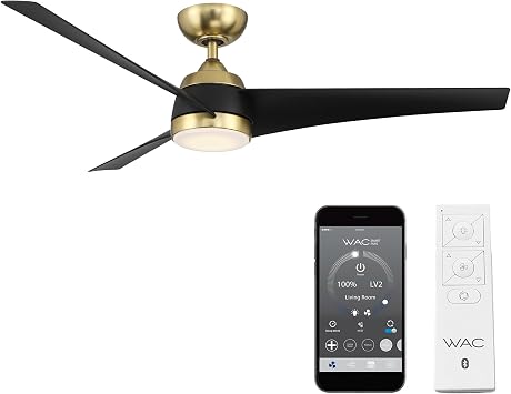 WAC F-070L-SB/MB Sonoma 56" Outdoor Ceiling Fan with Lights and Remote Control, Soft Brass Matte Black
