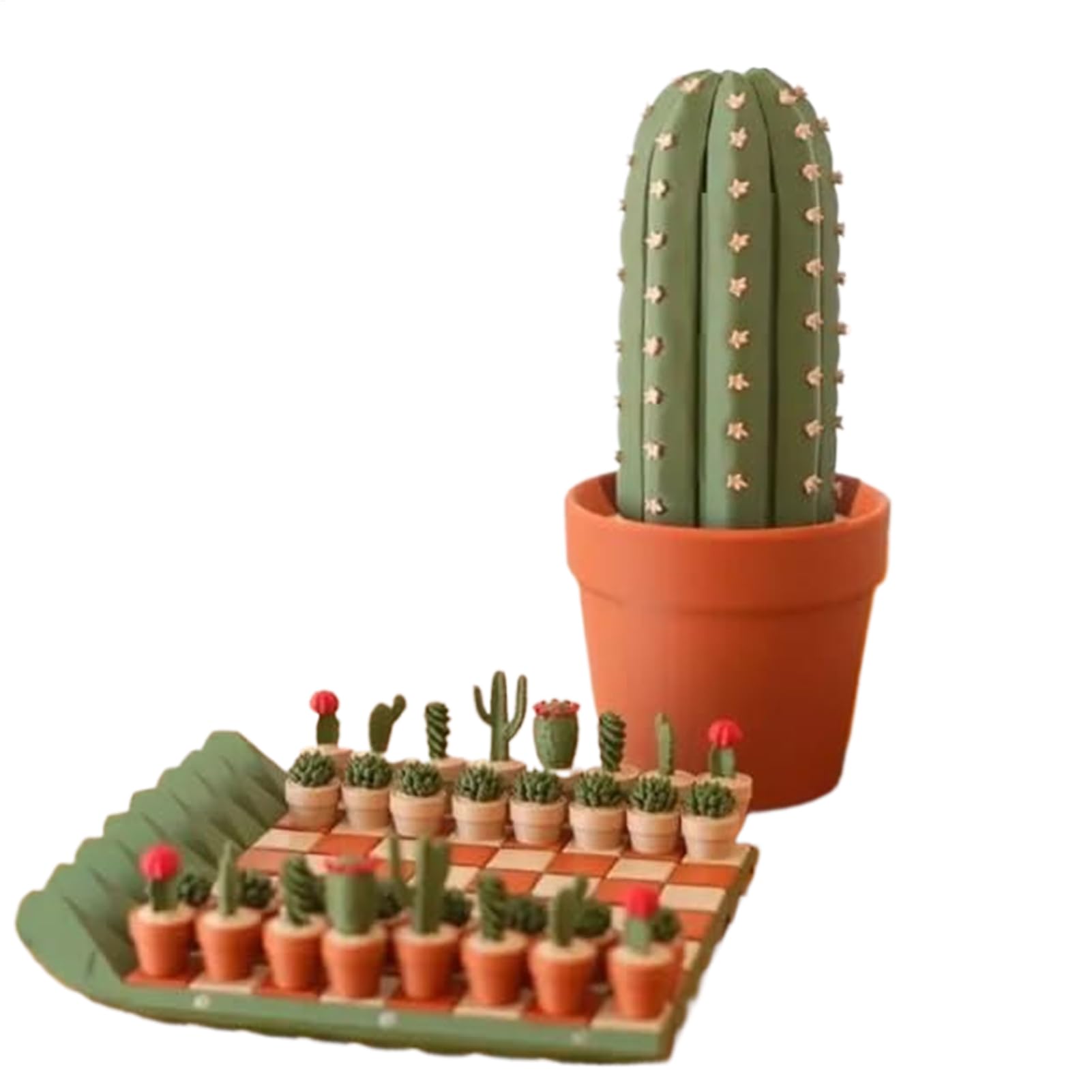 Cactus Chess Board Set, 32Pcs Roll-Up Portable Cactus Travel Chess Board, 3D Printed Plant Design C-hess, Fun Chessboard Table Ornaments for Plant Lovers