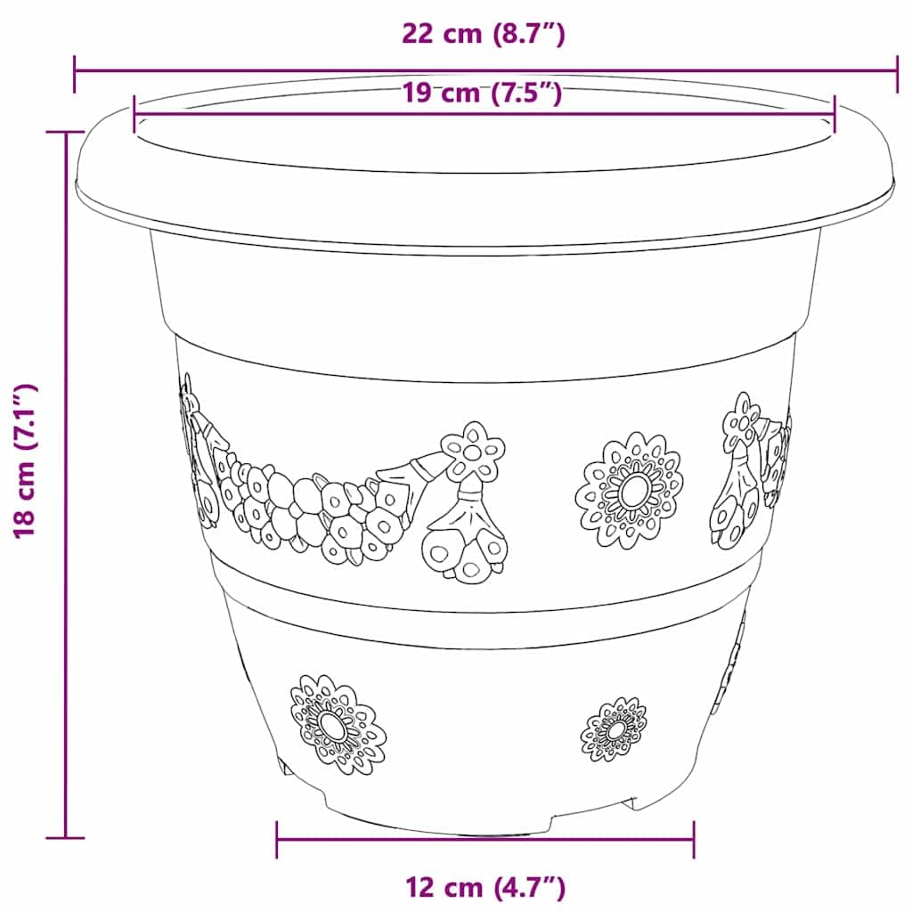 Okrągła doniczka na kwiaty 24 szt Czarny Ø 22 x 18 cm plastikowe donice z otworami drenażowymi lekkie do wnętrz i na zewnątrz zestaw nowoczesny design