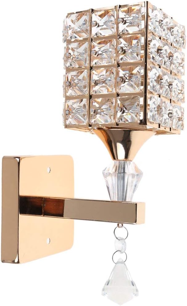 Modern Crystal Pendant Wall Lamp Bedroom Aisle Living Room Wall Light Holder E14 Socket, Bulb Not Included (Gold)