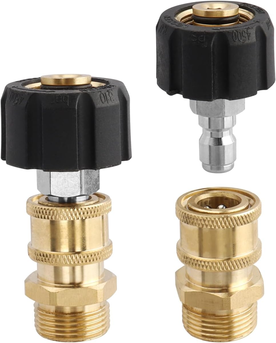 Pressure Washer Adapter Set – M22 14mm to 1/4” Quick Connect Fittings, Heavy-Duty Brass & Stainless Steel Hose Adapter Fittings for High-Pressure Washers