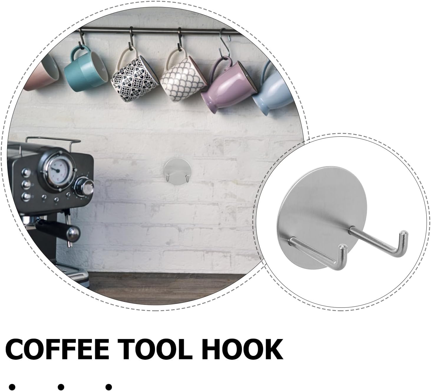 Wall Mounted Portafilter Holder, Espresso Handle Hanger for Coffee Station Organization, Stainless Steel Hook, Space-Saving for Home