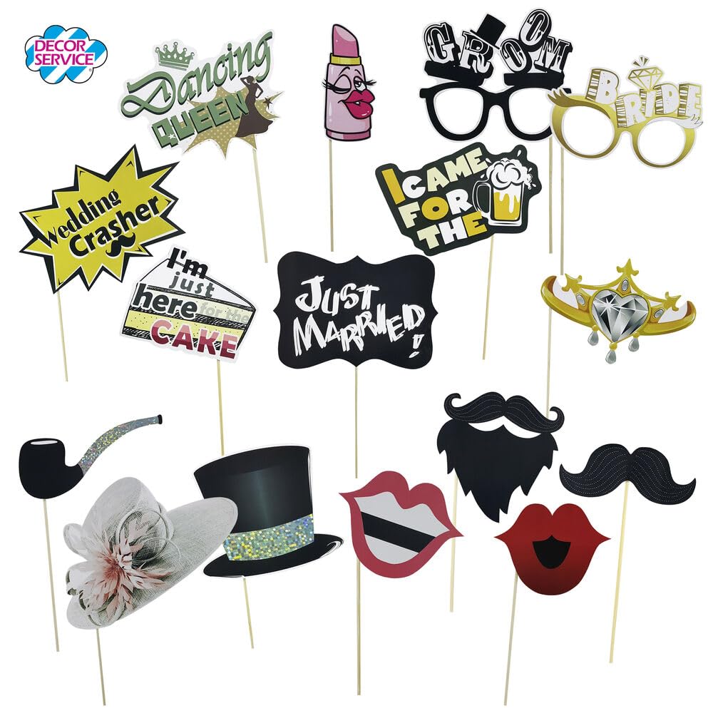 12 Party Props Fotobox Requisiten Accessoires Set "Hochzeit" 16-teiliges Set