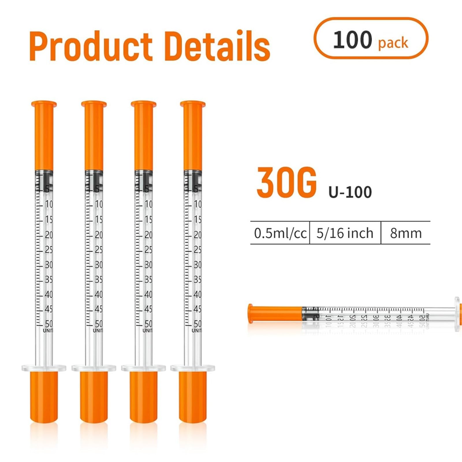 100 szt. 0,5 ml strzykawka do użytku weterynaryjnego, zwierzęcego i laboratoryjnego, jednorazowa