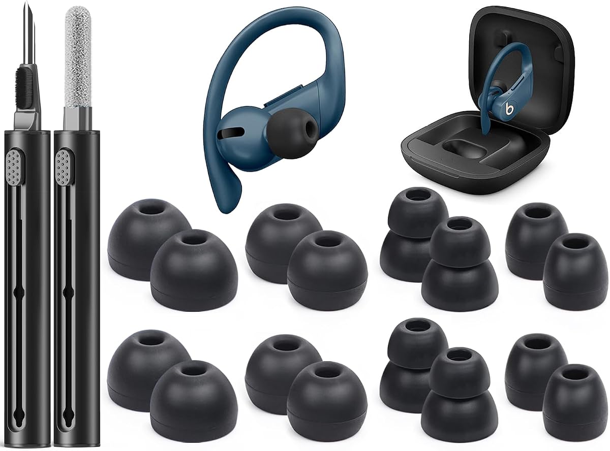 8 Pairs Replacement Ear tip for Powerbeats Pro （Black） | Beats Earbuds Replacement Tips,Wireless Earphone Headphones, Silicone Earbuds Buds Set with Cleaning kit