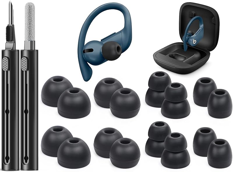 8 Pairs Replacement Ear tip for Powerbeats Pro （Black） | Beats Earbuds Replacement Tips,Wireless Earphone Headphones, Silicone Earbuds Buds Set with Cleaning kit