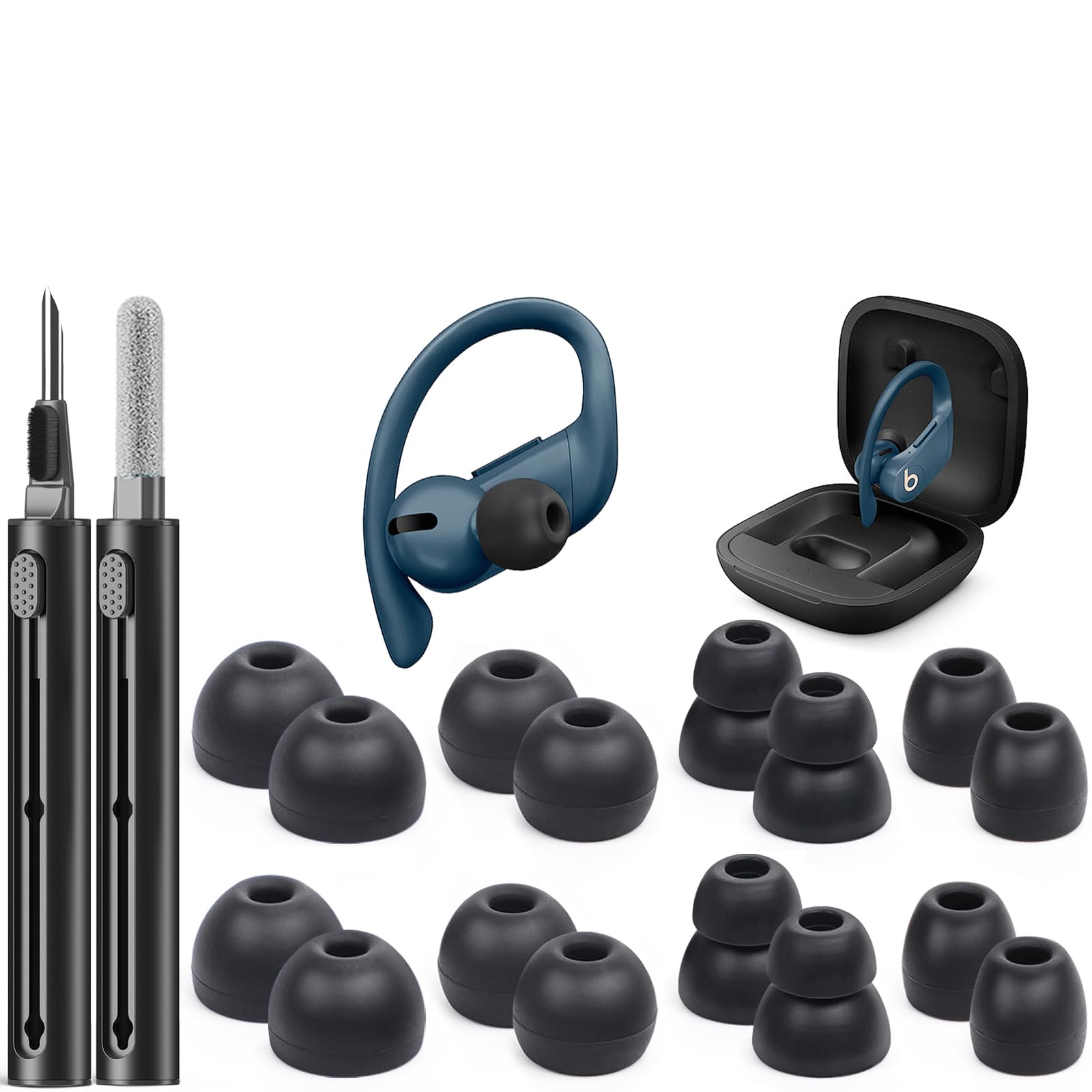 8 Pairs Replacement Ear tip for Powerbeats Pro, Beats Earbuds Replacement Tips,Wireless Earphone Headphones, Silicone Earbuds Buds Set with Cleaning kit 【Black】