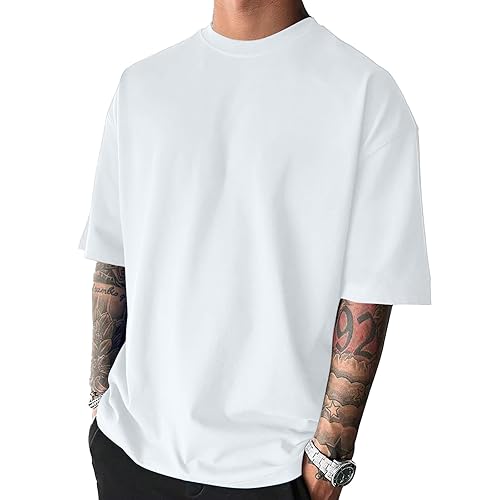 Men's Fashion Oversized Tshirts Workout Short Sleeve T-Shirt Dry Fit Lightweight Crewneck Tee Tops - XX-Large - White