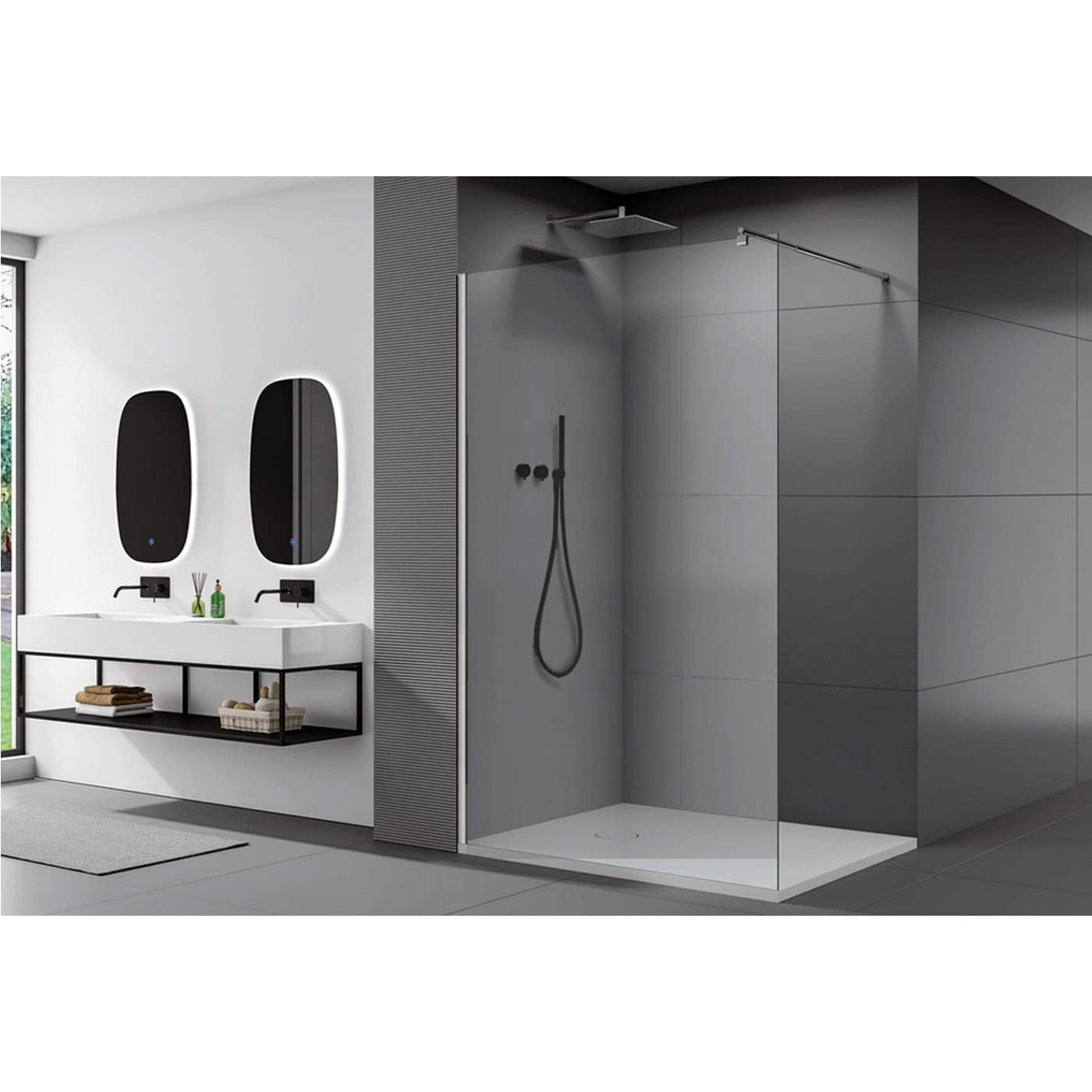 BERNSTEIN Przegroda prysznicowa Szkło Kabina prysznicowa bez brodzika Walk-In Nano ESG Szkło hartowane Echtglas EX101 Szkło przezroczyste 120 x 200 cm