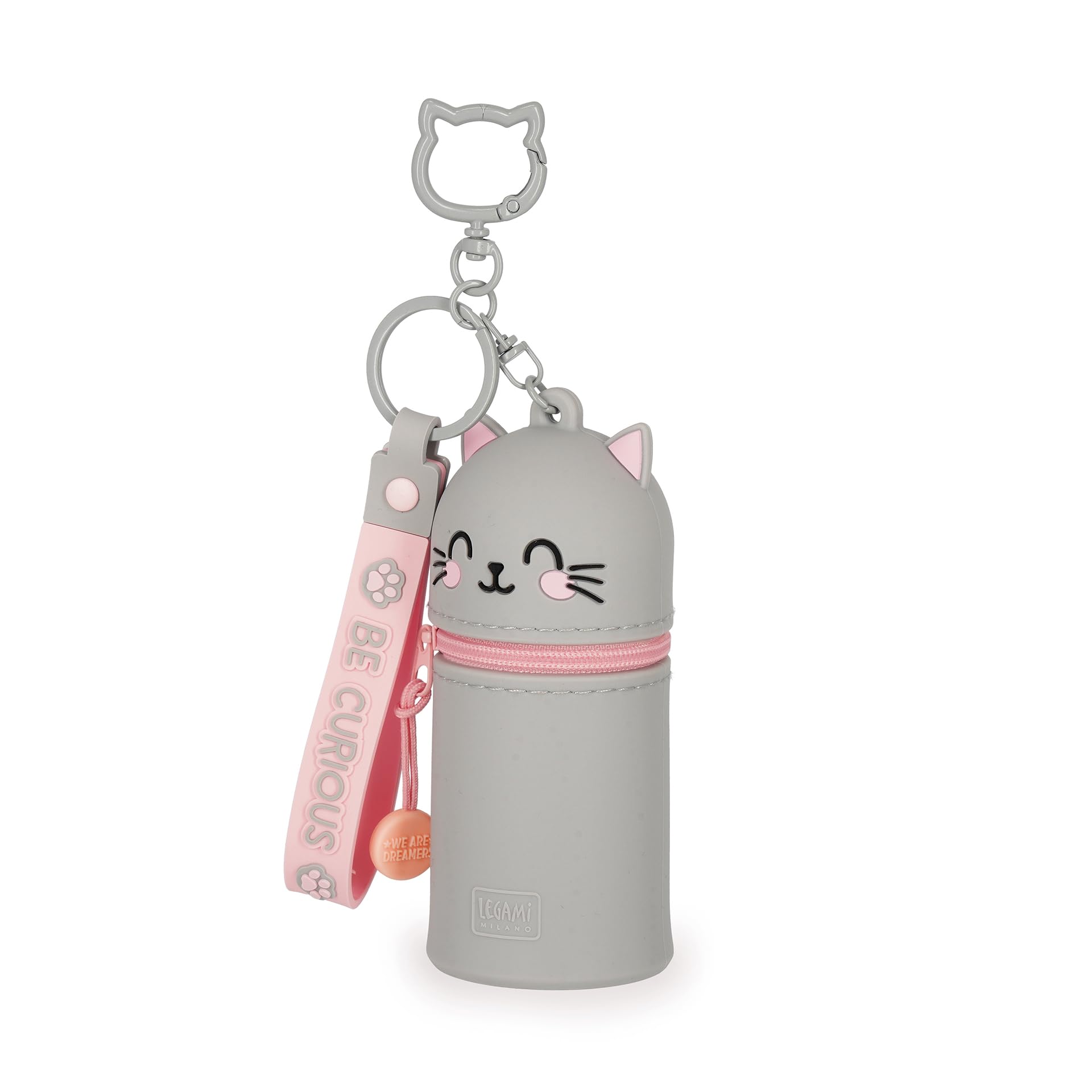 Legami Kawaii Mini Kawaii Portmonetka z motywem Kitty, z pierścieniem spiralnym, karabińczykiem i paskiem na rękę, silikonowa, 5 x 12 x 5 cm