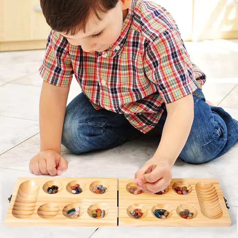 Image of Classic Family Fun Indoor Board Game for Kids & Adults, Green Felt Playing Area, Perfect for Game Night, Skill Development (Shut Box Color Mancala)