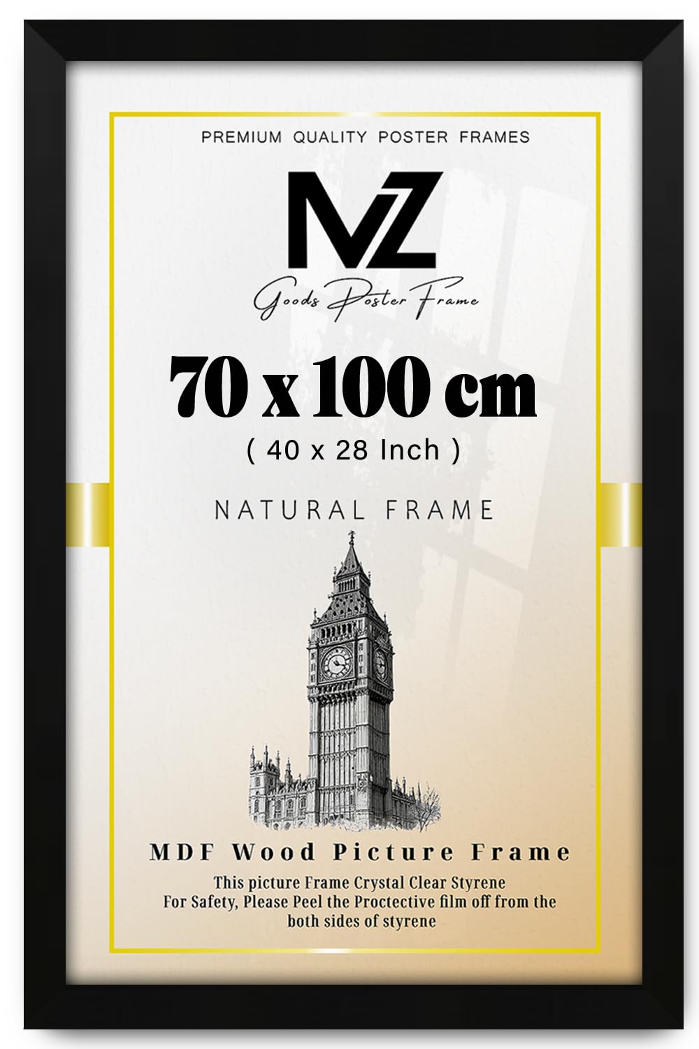 MZ GOODS | MDF Poster Frame (70 x 100 CM) 700 x 1000 mm for Art, Portrait & Wall Gallery, Ideal for Home, Office & Gift Display, MDF Wood Finish with Hooks [ Matt Black ]