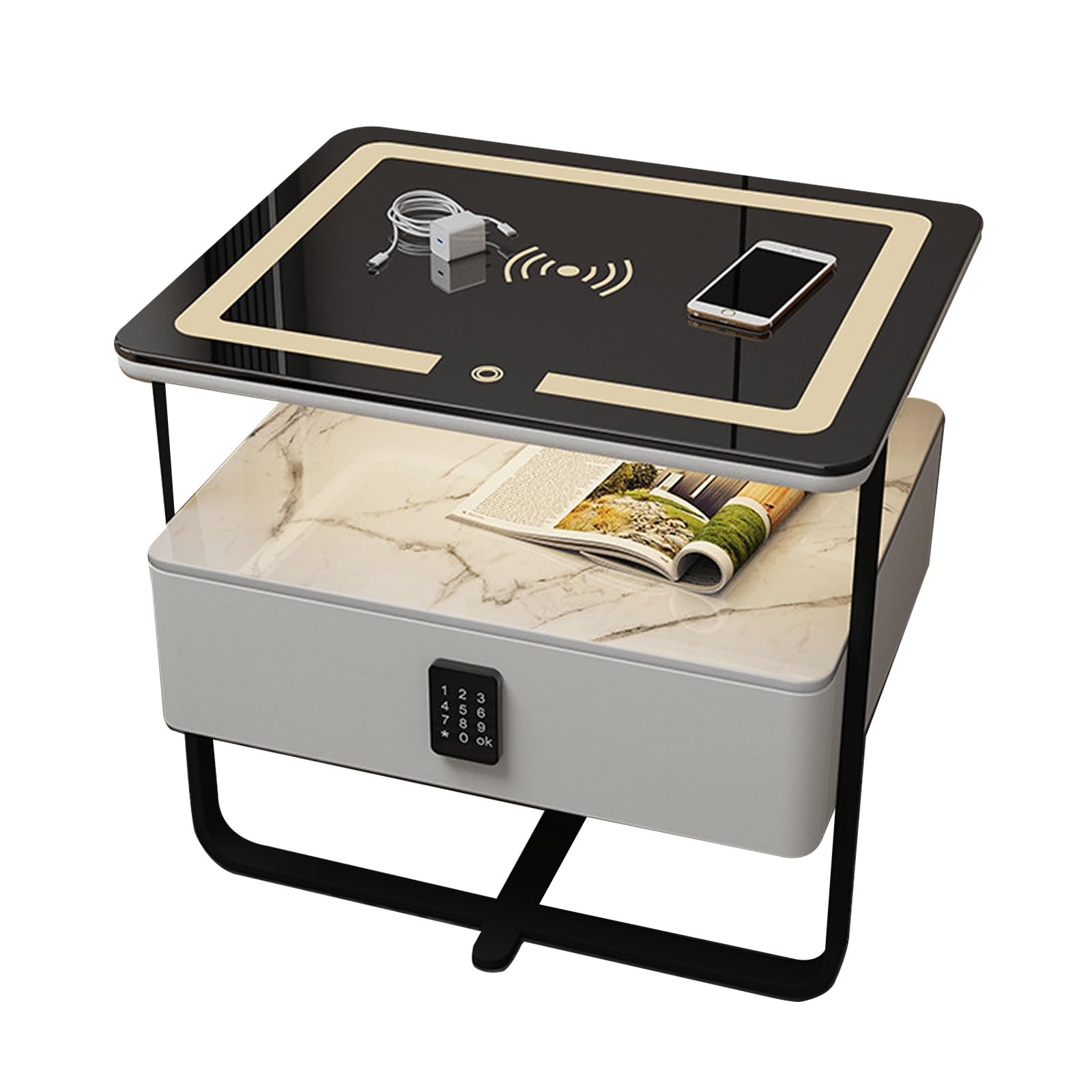 Table d'appoint avec 3 lumières LED colorées et rangement sécurisé pour chambre à coucher