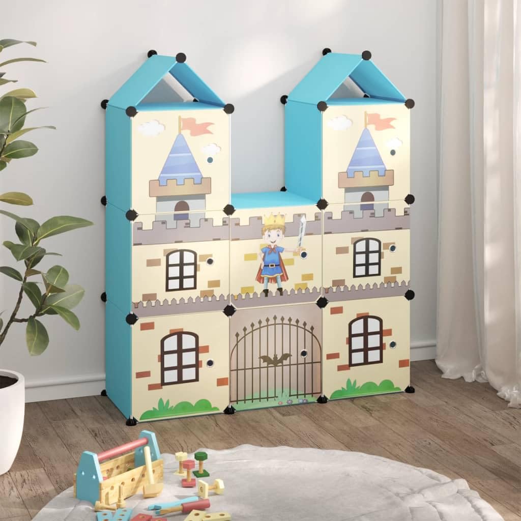 vidaXL Armoire de Rangement pour Enfants avec 8 Cubes Organisateur Stockage Tout-Petits Meuble de Rangement Maison Intérieur Bleu PP